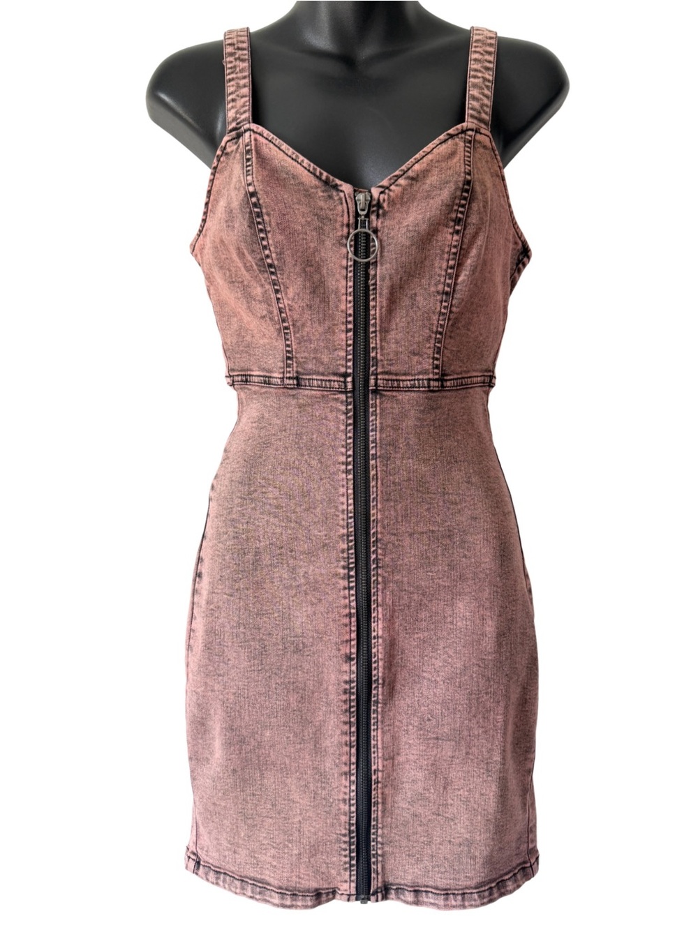Guess Acid Washed Pink Zip Front Denim Pencil Dress Womens Small Sleeveless